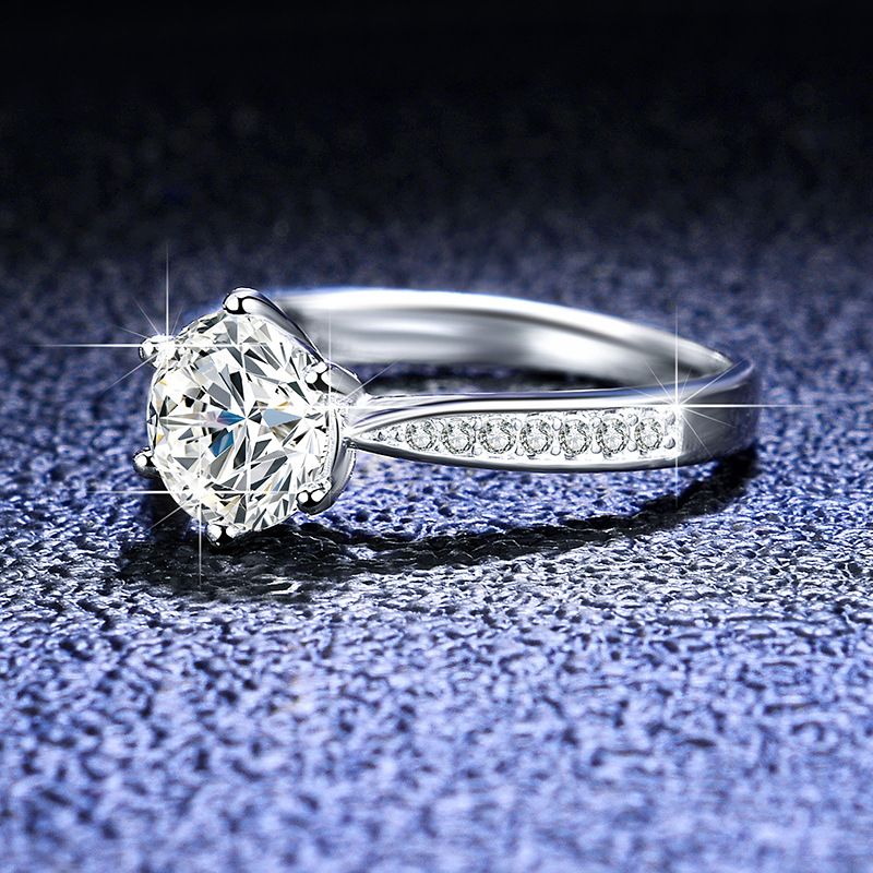 S925 silver moissanite ring, six prong, classic crown design