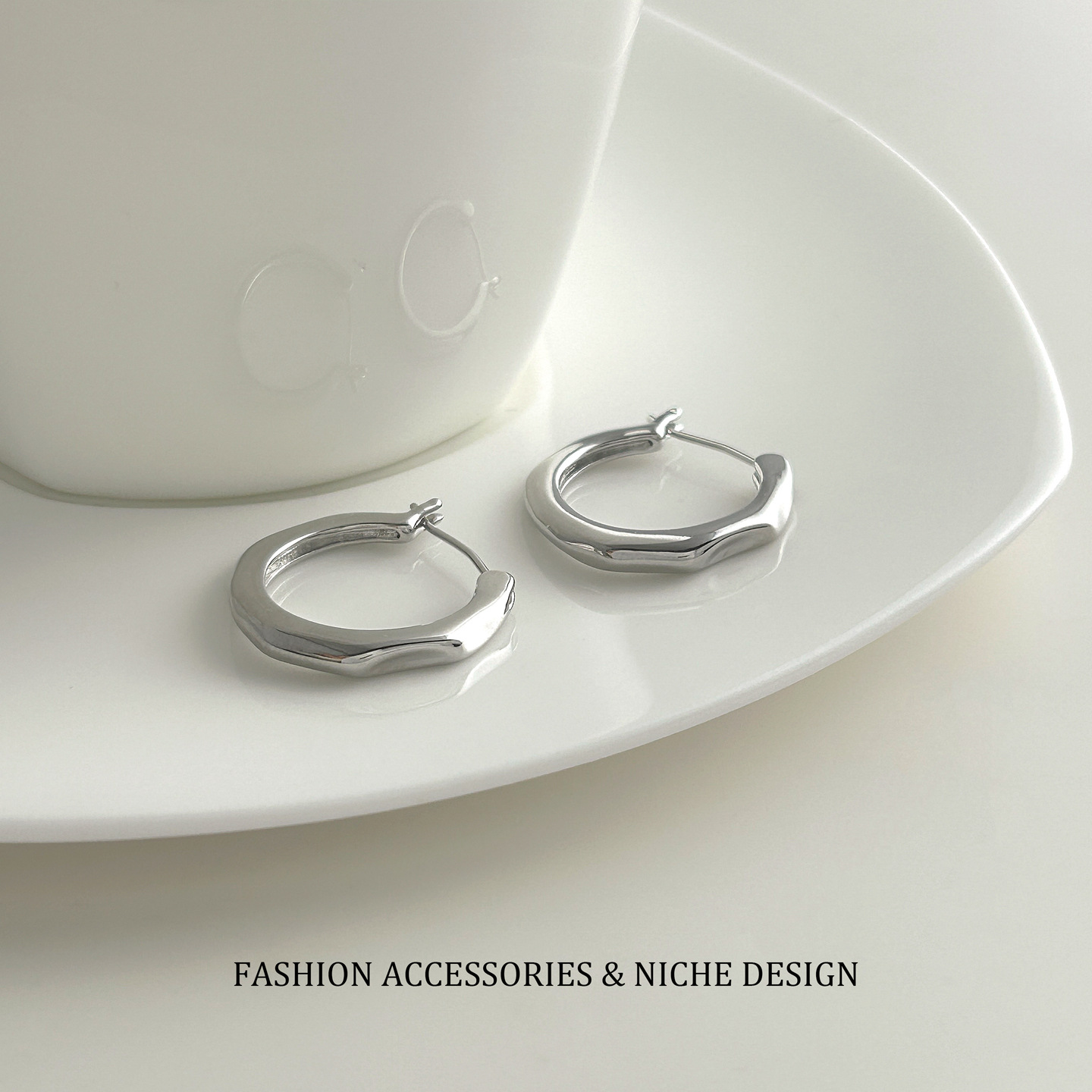 ARSIS Flowing Metal Earrings, French Style, Silver