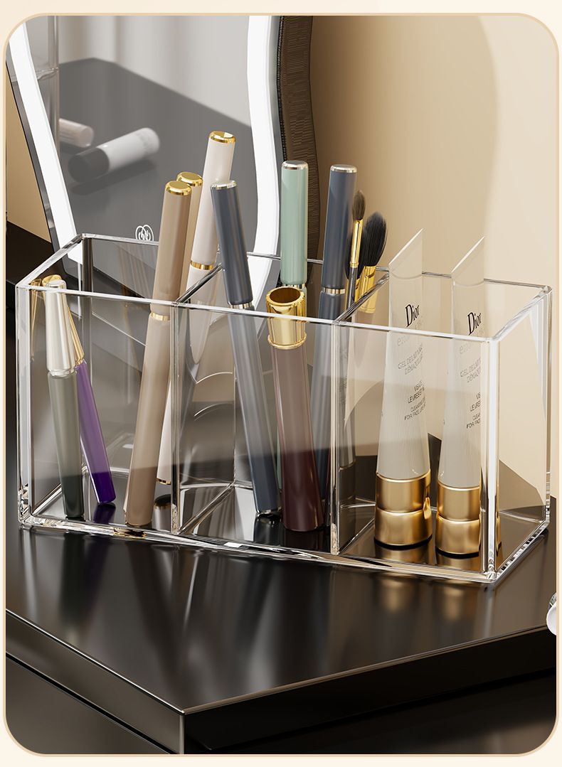 Kosmetikpinsel-Organizer mit Fächern, transparent