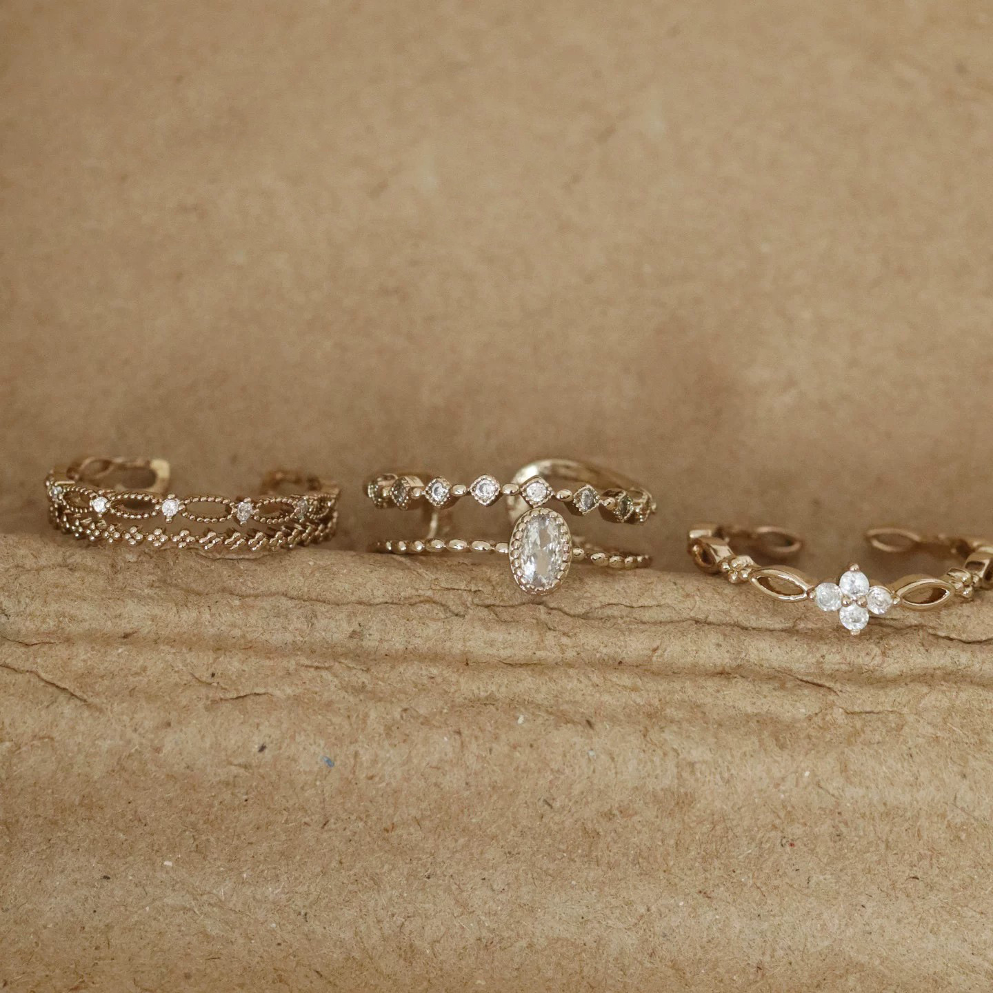 Vintage coffee gold open ring, thin stackable design