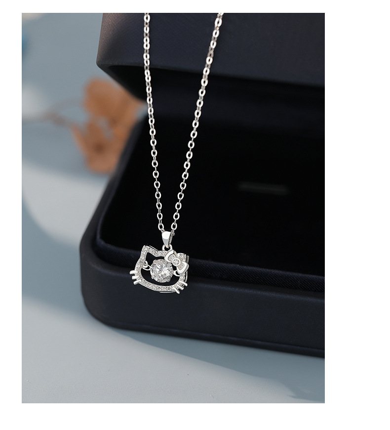 Sterling silver 999 zircon cat pendant necklace