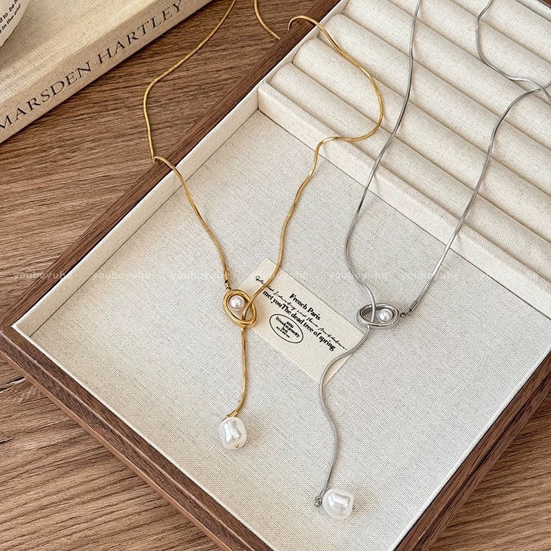 Pearl pendant long sweater chain necklace non-fading premium