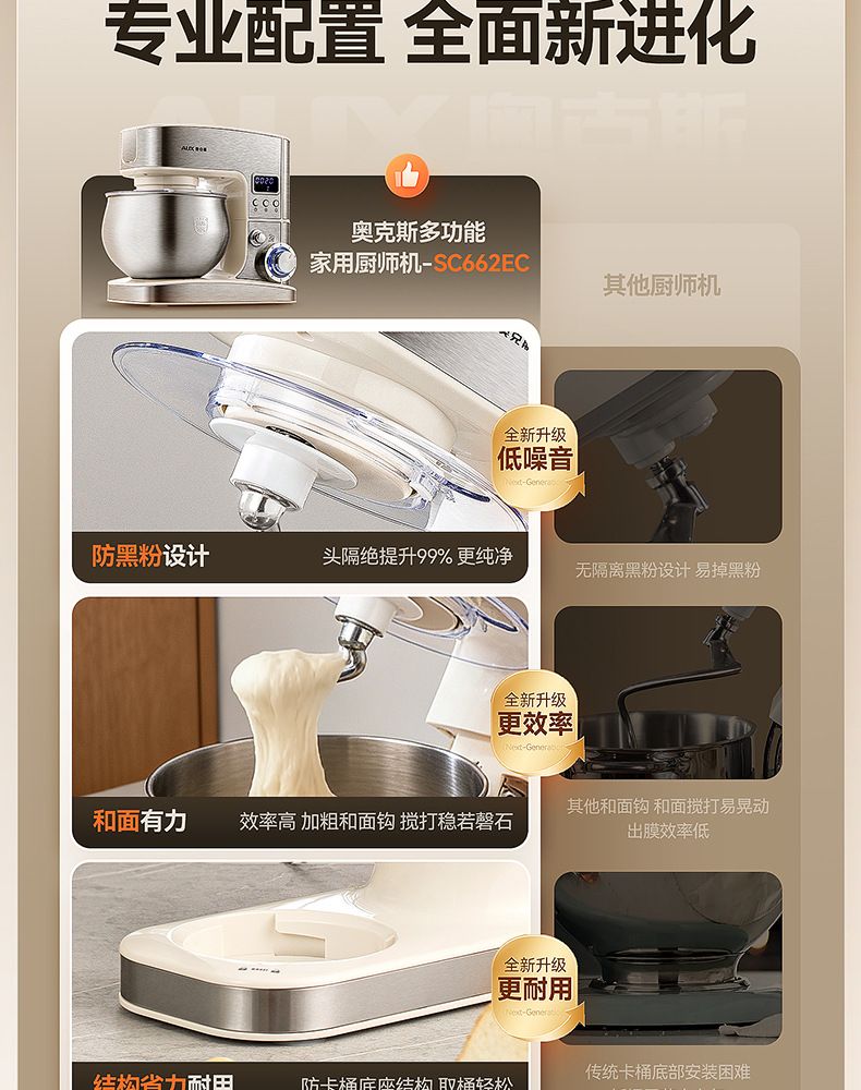 奥克斯厨师机多功能定时可拓展榨汁绞肉压面切菜和面机台式和面机