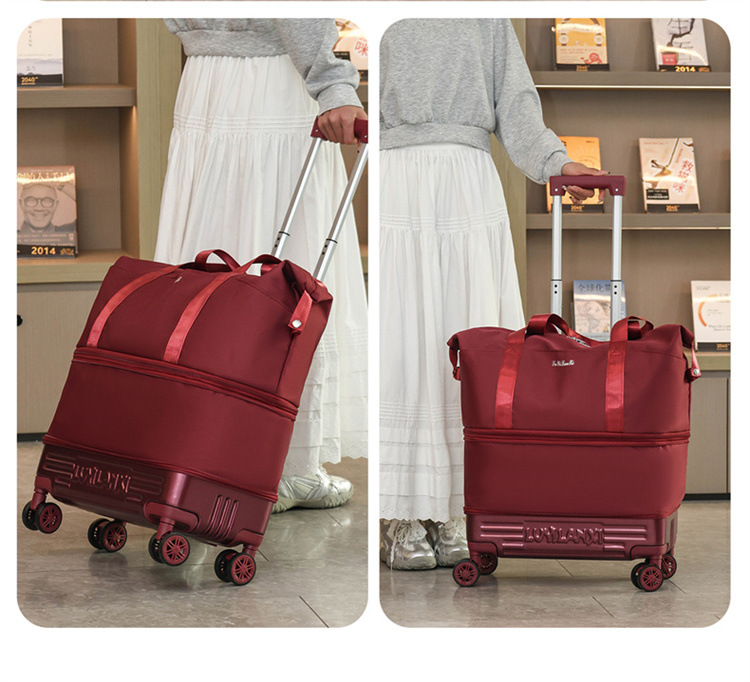 Travel luggage with pull rod and wheels, foldable, expandable capacity