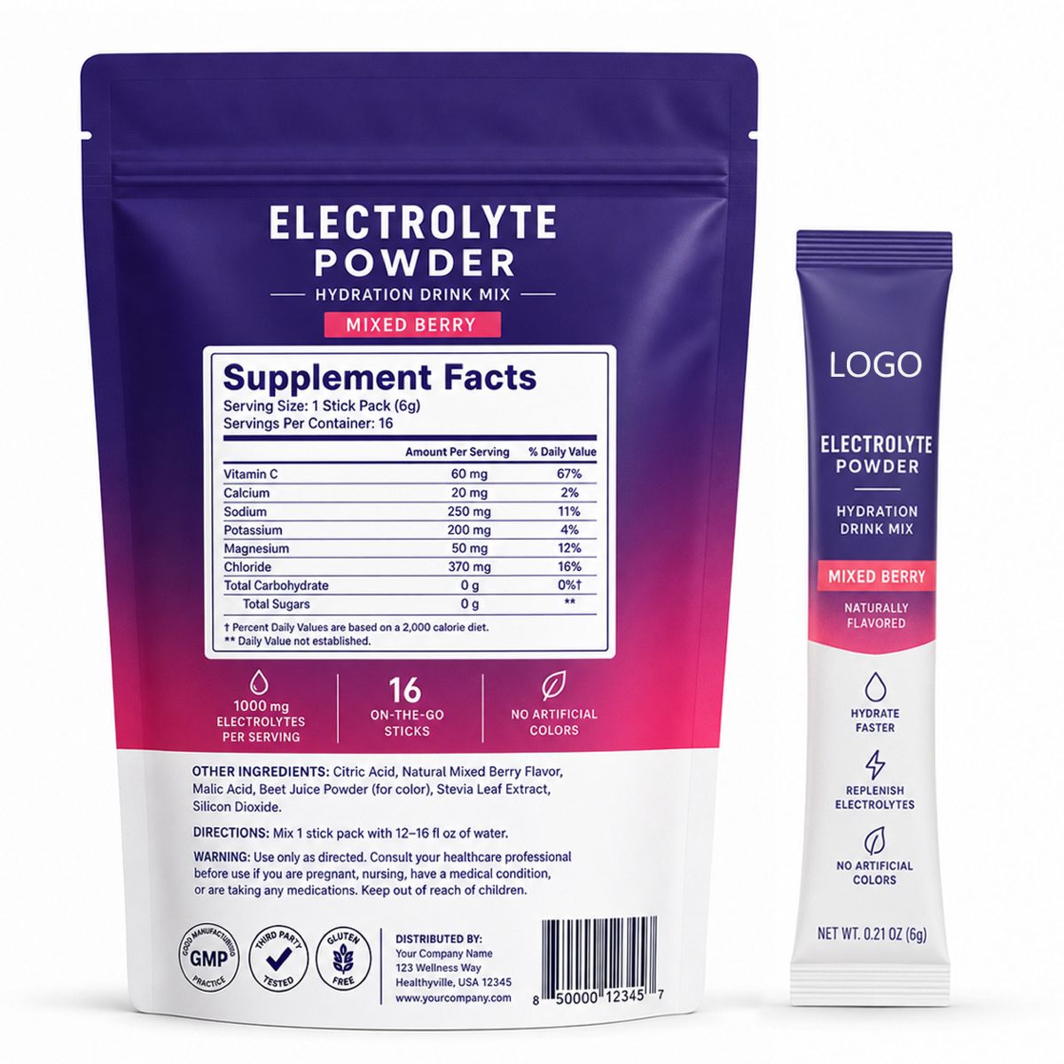 Elektrolit tozu karma meyveli, şekersiz, 16 paket spor içeceği