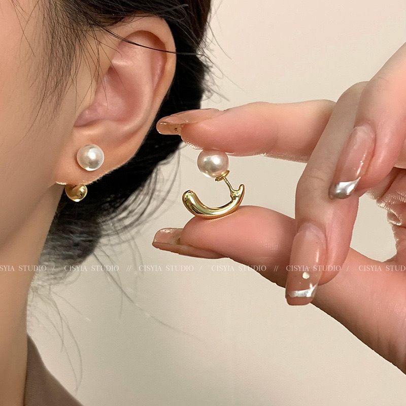 S925 silver pearl stud earrings for women, lightweight luxury