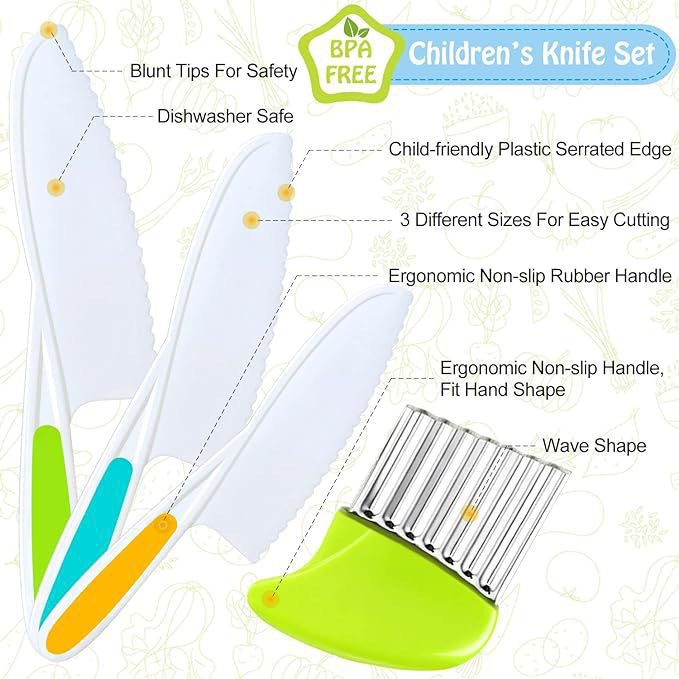 Children's plastic safety knife set for pretend play kitchen