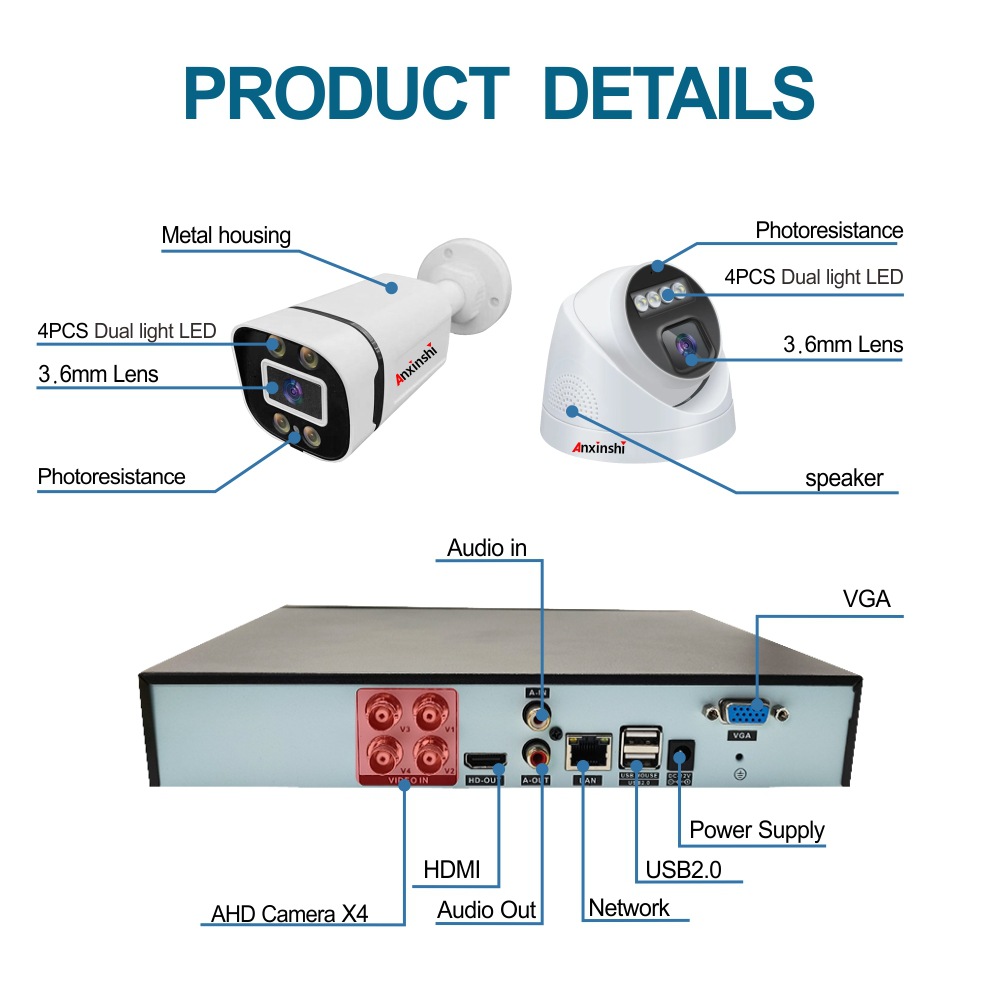 4-Channel AHD DVR System, Full Color Night Vision