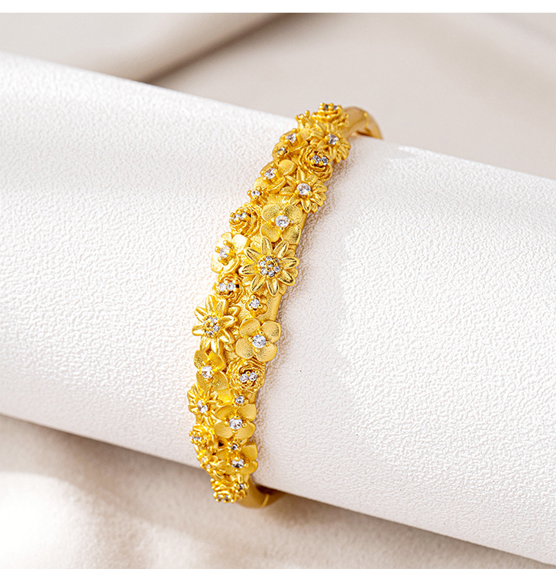 Chinesischer Stil Sand Gold Armband Diamant Blumenschloss