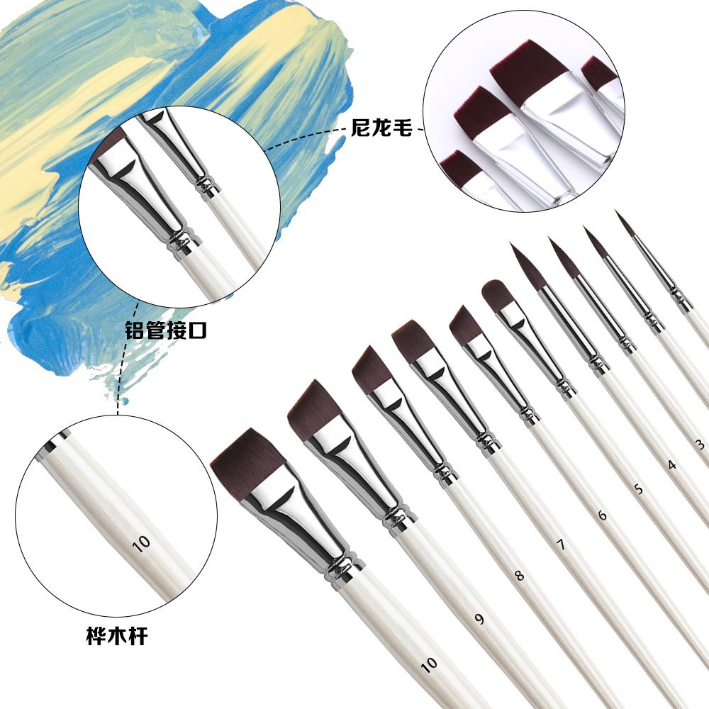 Painting brush set with wooden handles, oil and face painting