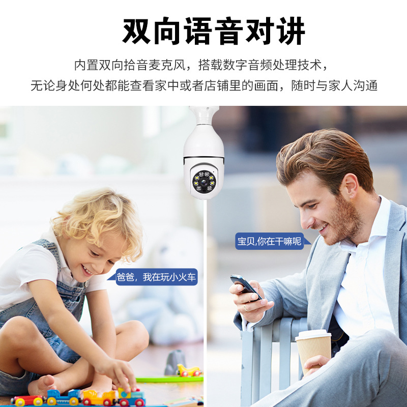 E27 bulb camera, HD, night vision, 360 degree PTZ