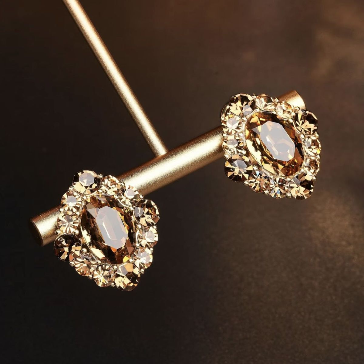 Ohrringe, champagnerfarben, Zirkonia-Diamant, elegant