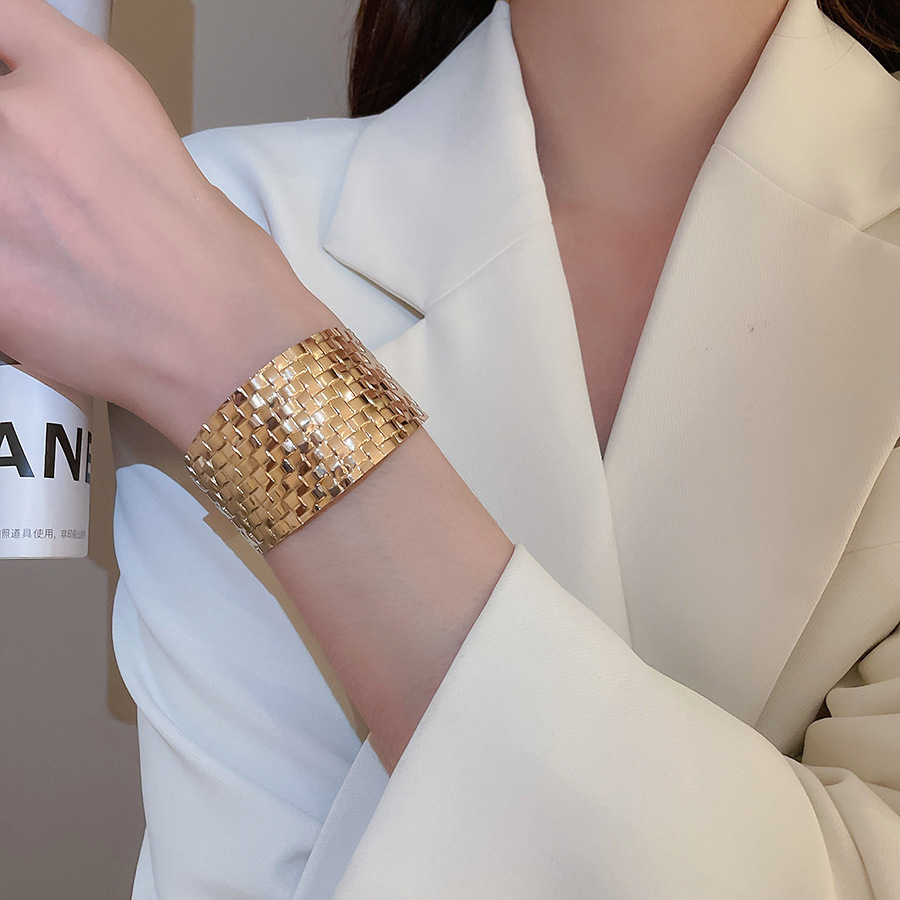 Metal geometric open bangle, gold tone