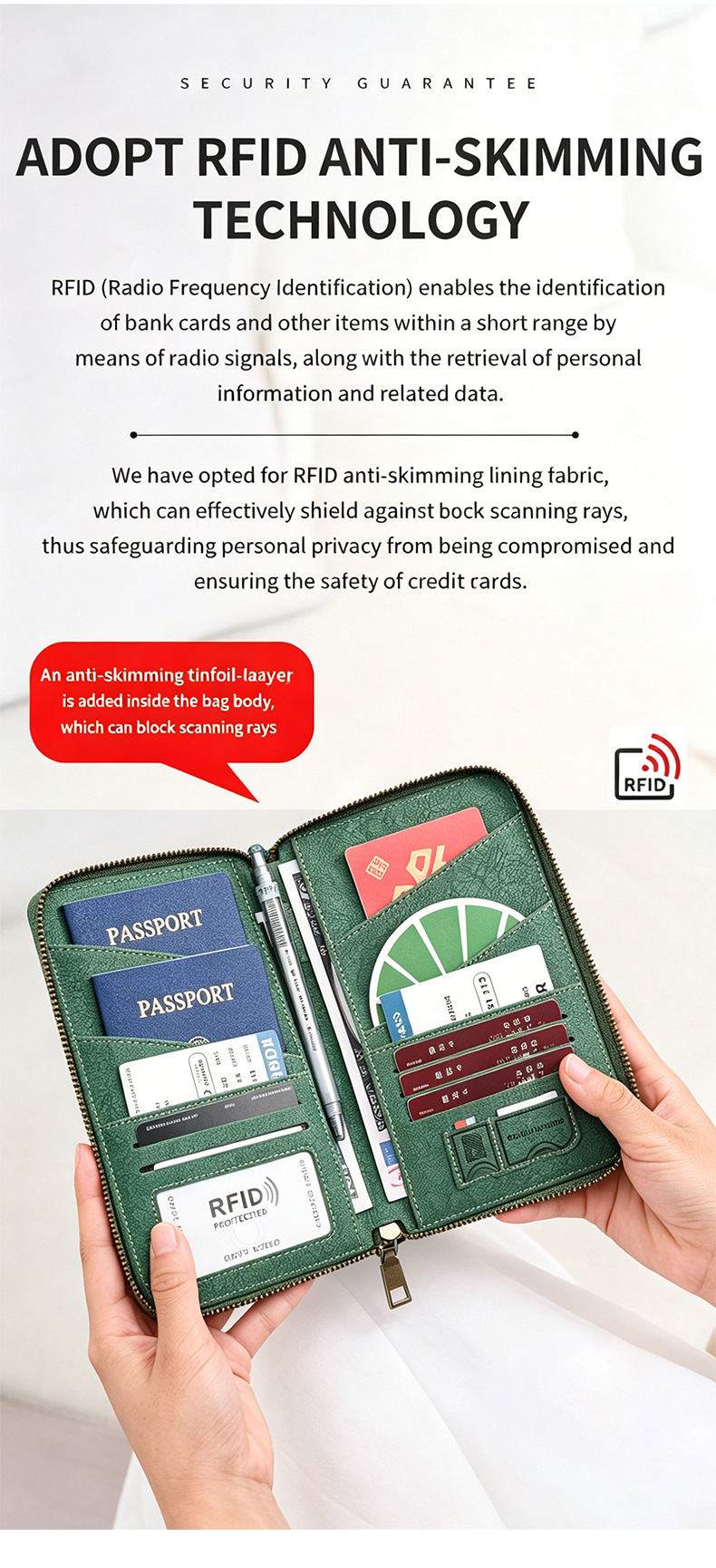 RFID Reisepass-Etui, Reißverschluss, Reisedokumente