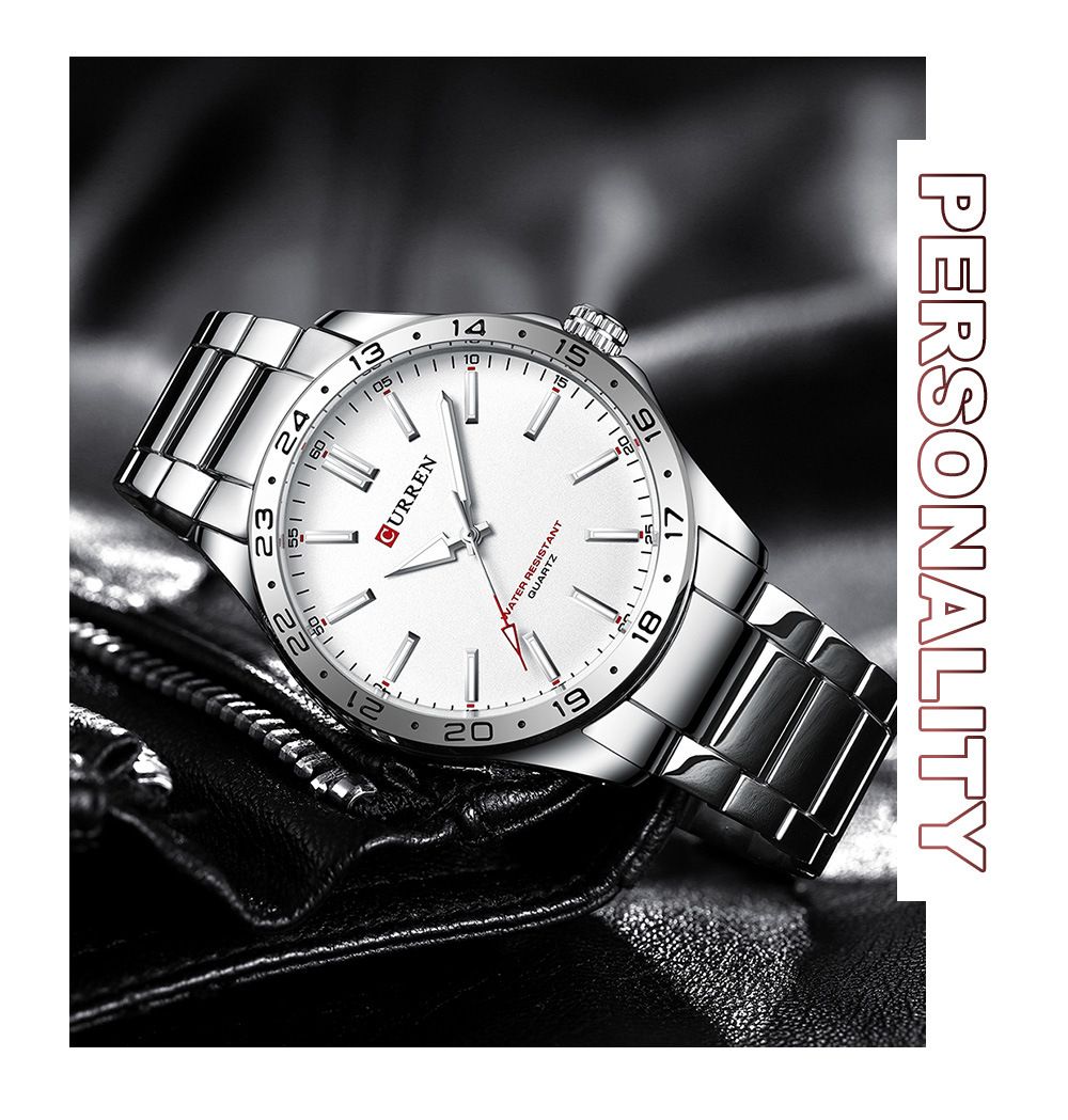 CURREN 8452 men's quartz watch, steel strap, 24-hour indicator