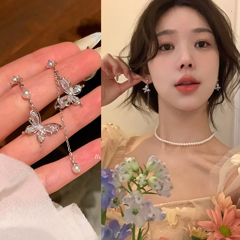 Koreanische Zirkon-Schleifenohrringe für Frauen, leicht luxuriös
