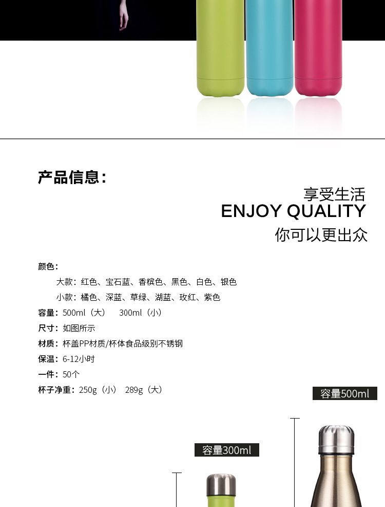 304 Stainless Steel Thermos Bottle, Double-Wall Vacuum Insulated