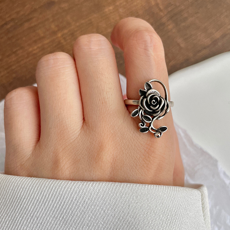 925 silver flower open ring, Thai silver, non-tarnishing