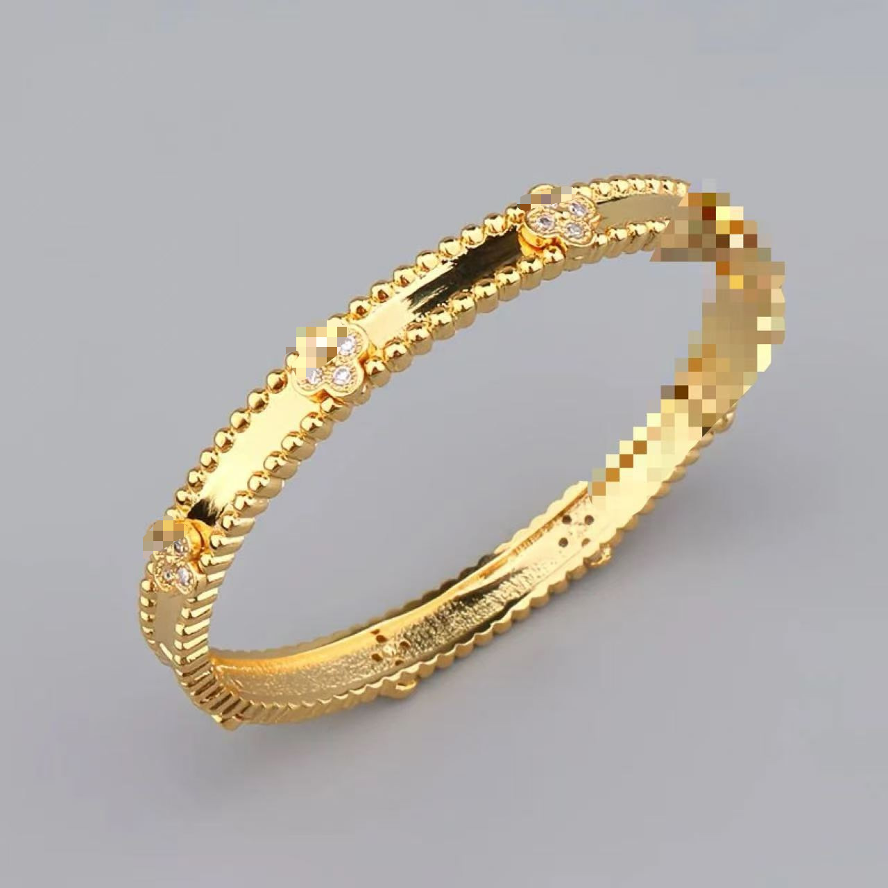 Four-leaf clover rhinestone bracelet, copper 18K gold plated, women's accessory