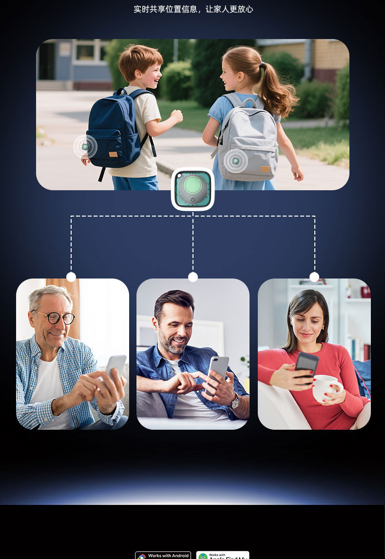 Quadratischer halbtransparenter Smart-Tracker für Google und Apple