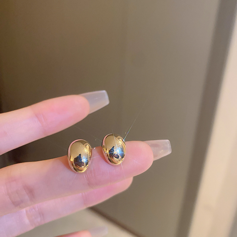 Gold-plated silver bead stud earrings, metal style