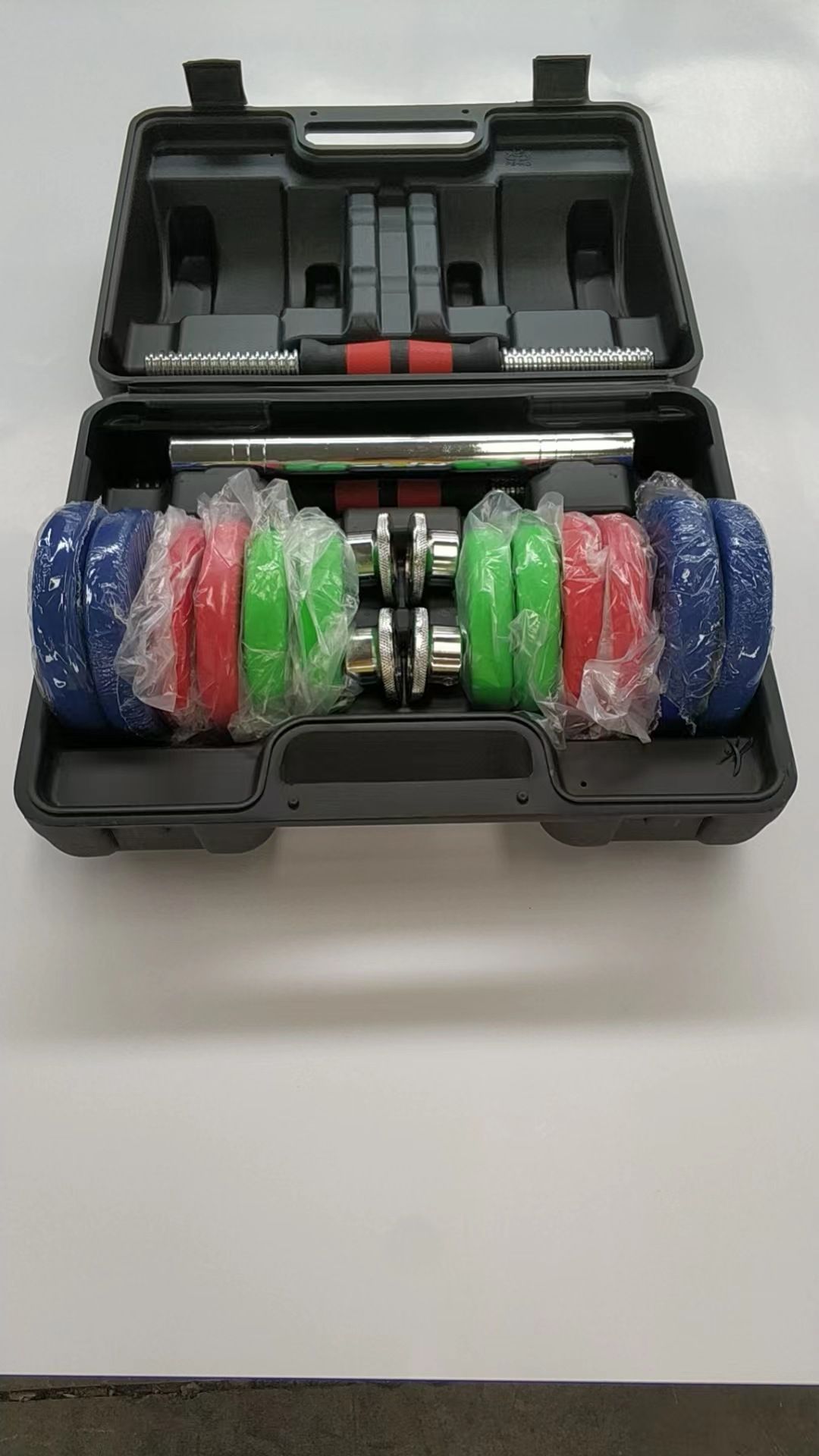 Colorful vinyl-coated dumbbell set, fitness shaping, adjustable