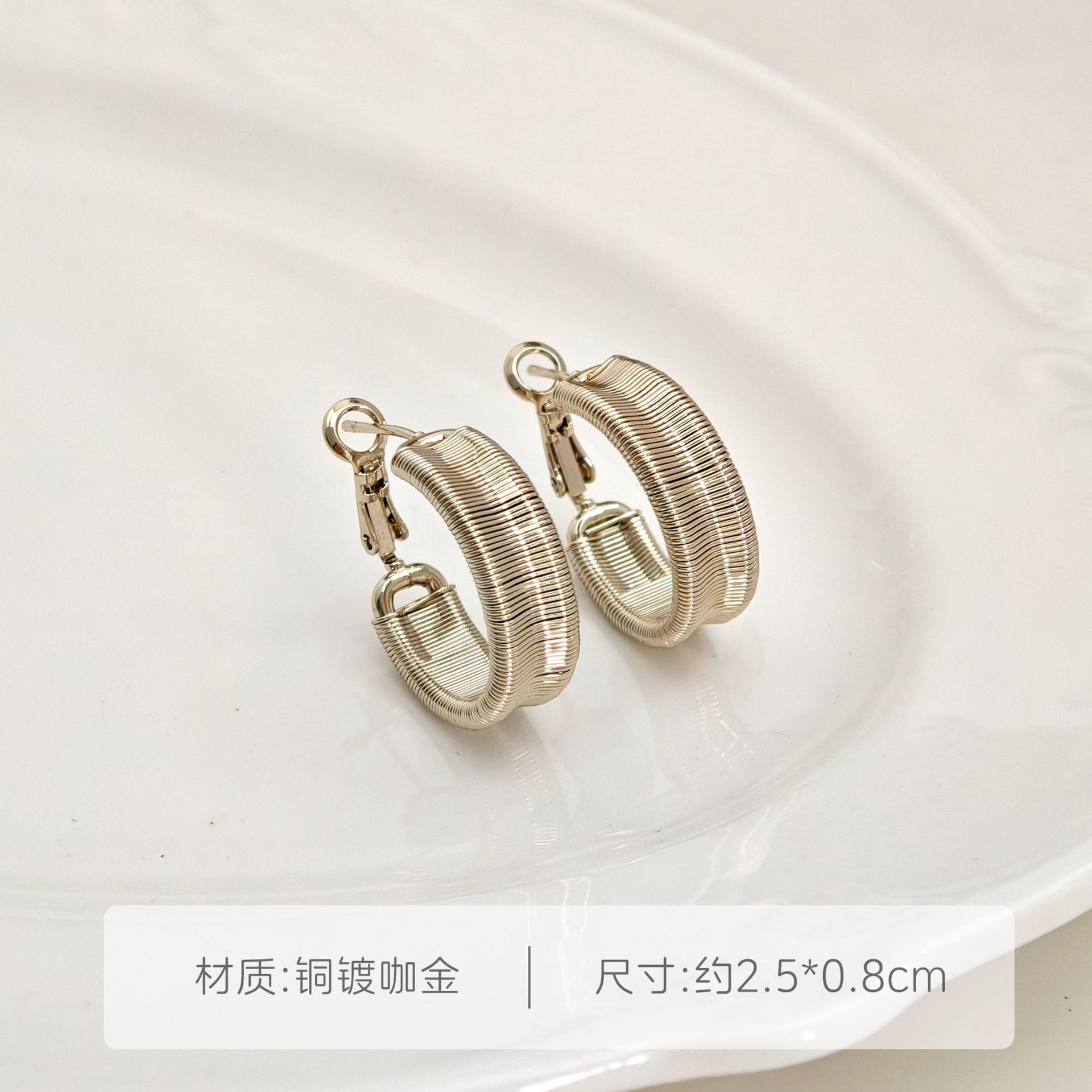 韩系简约咖啡金锆石耳钉耳扣小众轻奢精致冷淡风耳饰时尚气质耳环