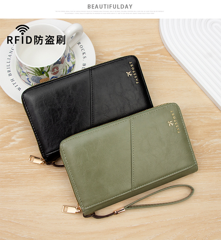 RFID Reisepass-Tasche, Langformat, mehrteilig, mit Reißverschluss