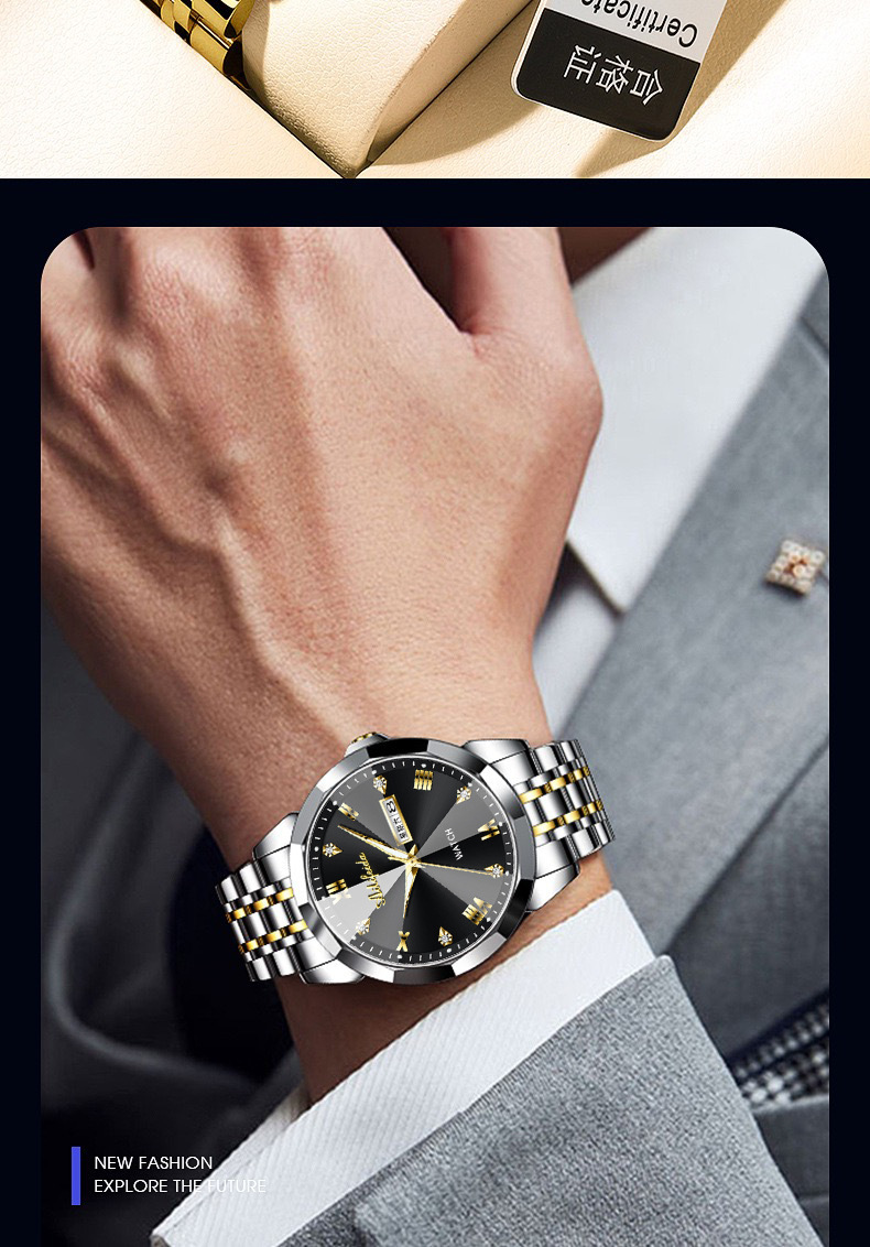 Men's Quartz Watch Hollow Caseback Calendar Luminous