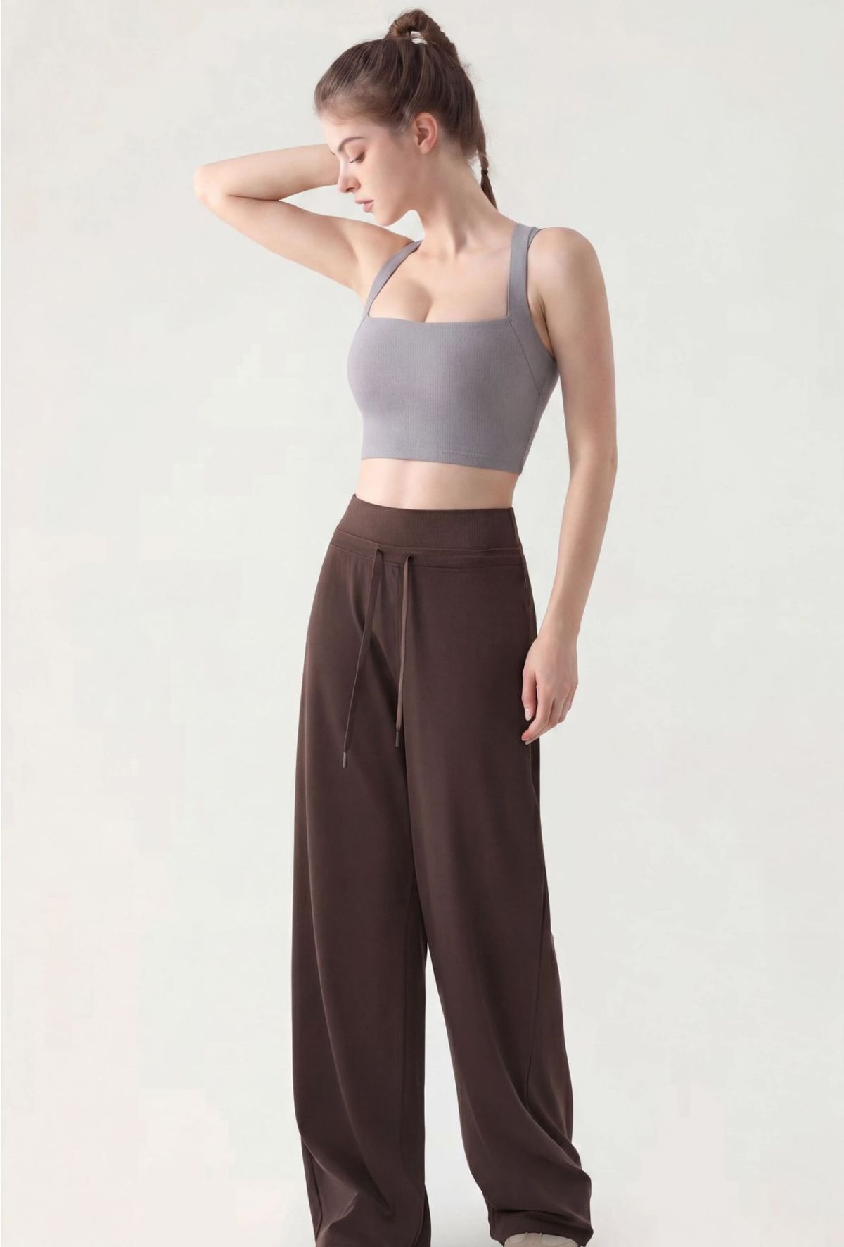 Kadın bol spor pantolon yoga geniş bacak yüksek bel bağcıklı
