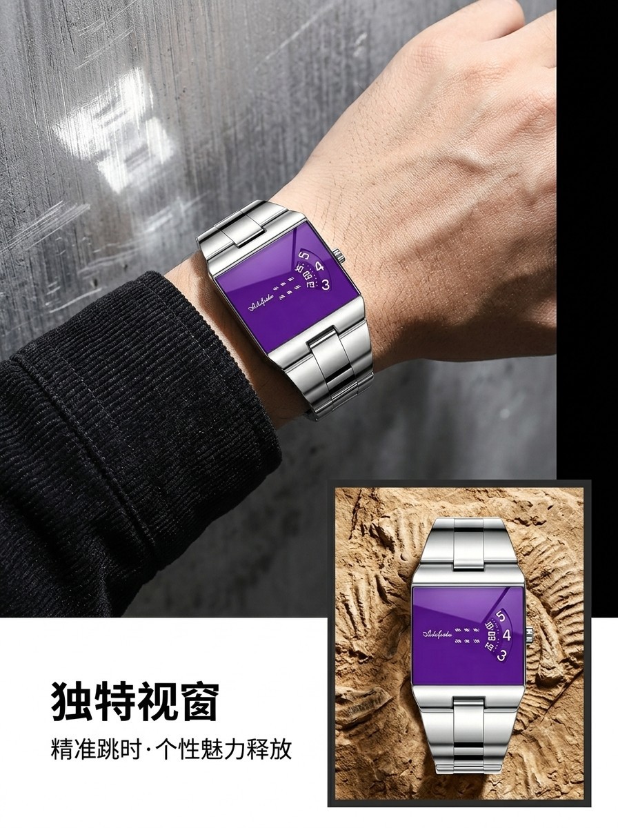 Men's Square Quartz Watch Steel Band Waterproof