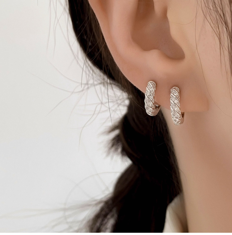 Diamond earrings, silver, luxury design, women's pierced earrings
