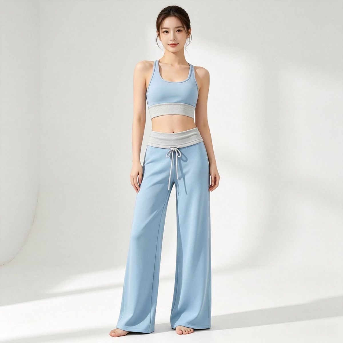 Color-block wide-leg yoga pants, quick-dry fabric