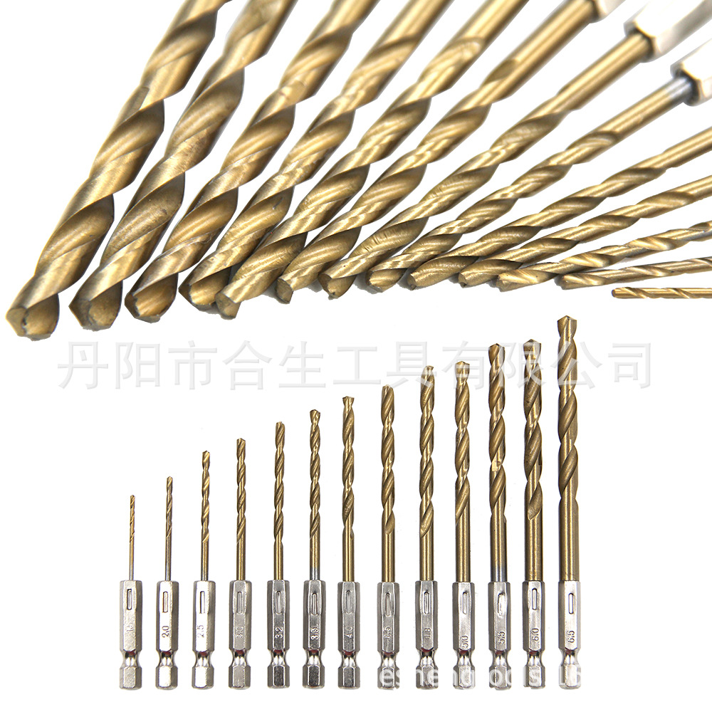 Drill bit set, titanium-coated, 13 pieces, 1.5-6.5mm