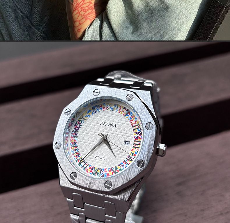 Men's quartz watch waterproof roman numerals steel strap