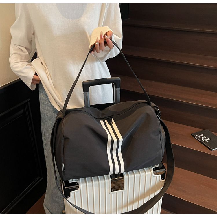 Striped Travel Bag, Large Capacity, Sports Style