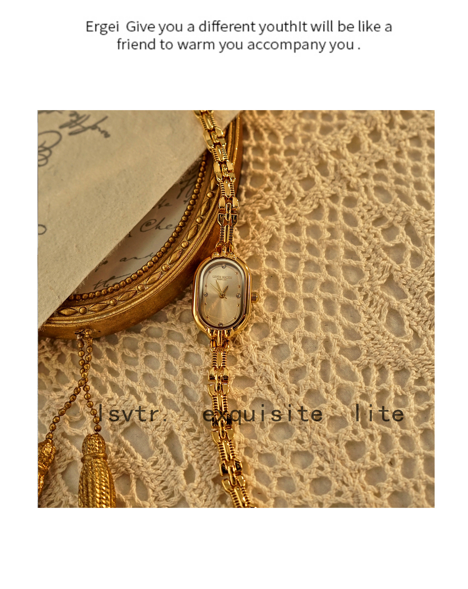 LSVTR Vintage-Damenuhr in Gold mit Mini-Armband