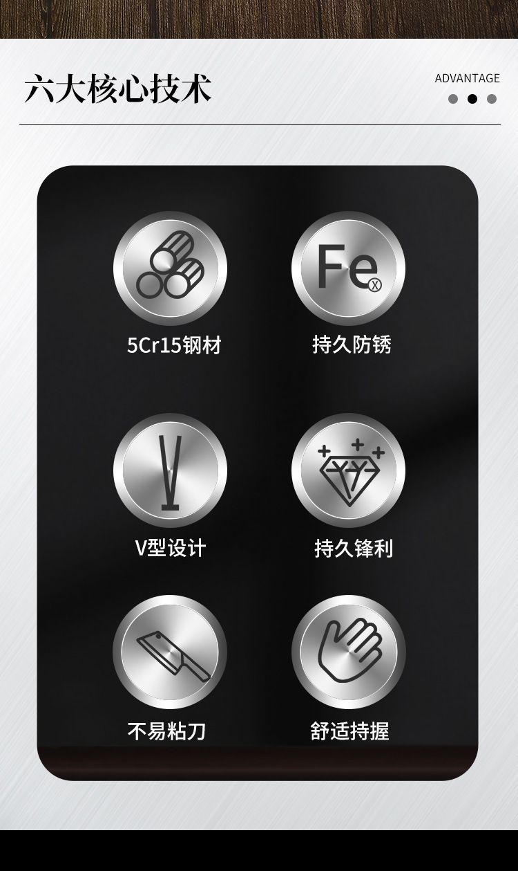 厂家批发跨境厨房厨师刀具套装黑彩木双钢头镜光三德刀西餐刀具