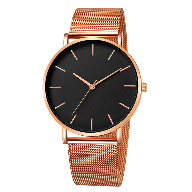 Men's quartz watch with mesh band, minimalist design