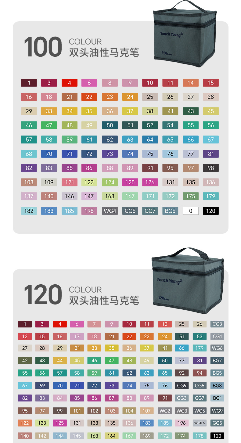 Dual-end marker pen set 100 colors quick-dry water-based
