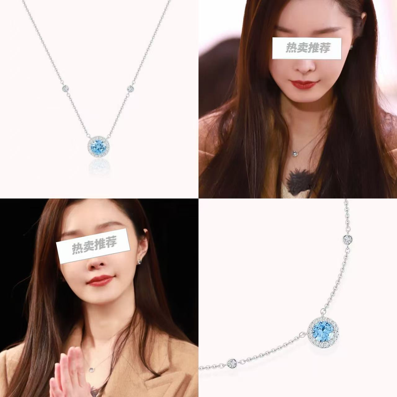 Meeresblau Schlüsselbein-Kette 5A Zirkonia Luxus-Halskette Damen