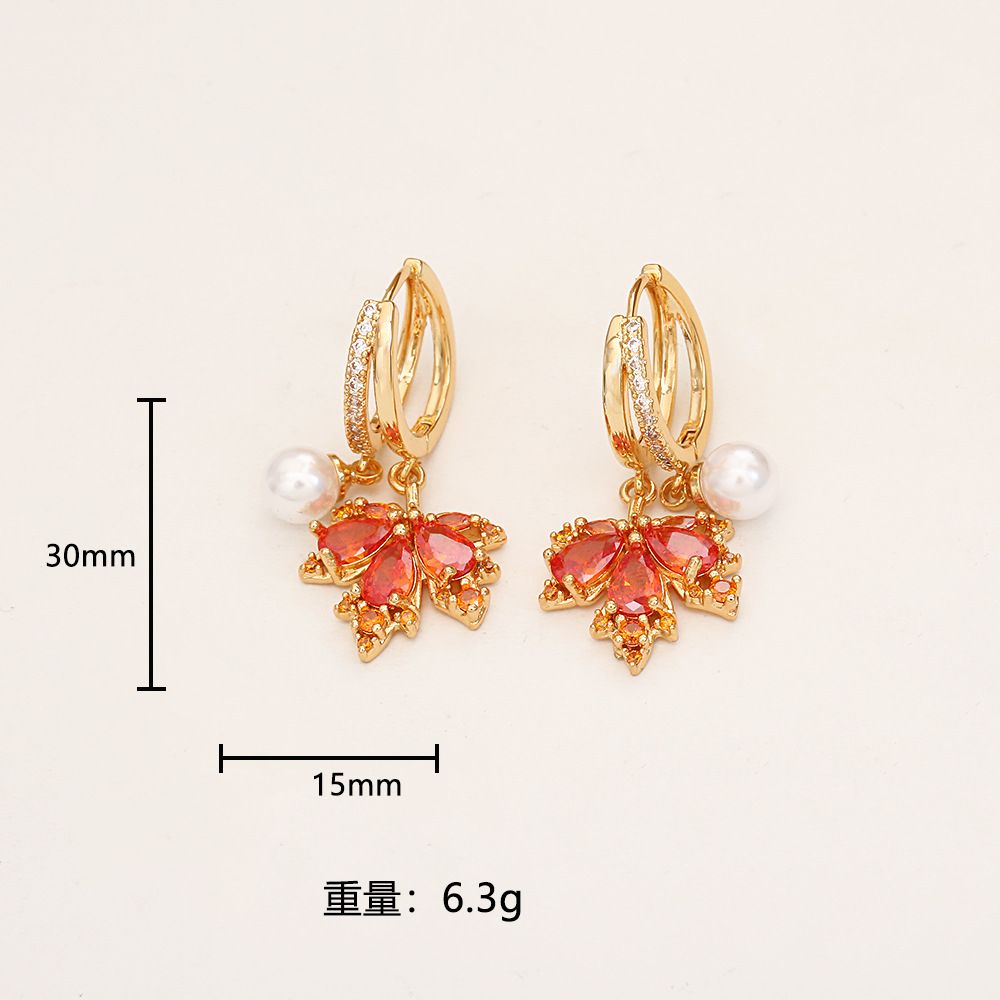 Red maple leaf zircon necklace and chain