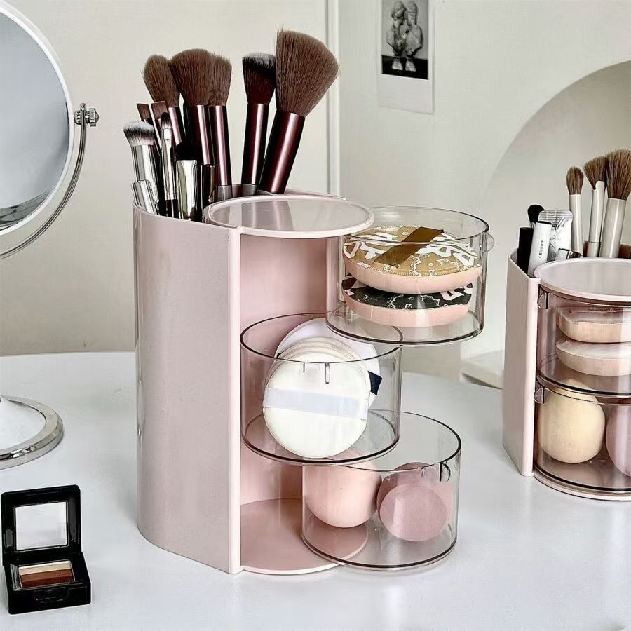 Rotating makeup storage box, multi-layer, plastic
