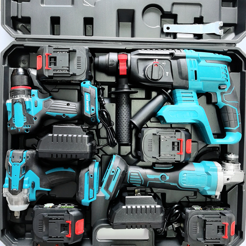 Rechargeable lithium-ion power tool set, hammer and grinder