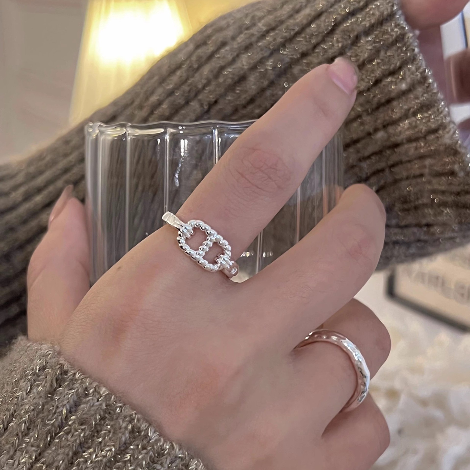 Damenring aus 925er Silber, unregelmäßiges Design