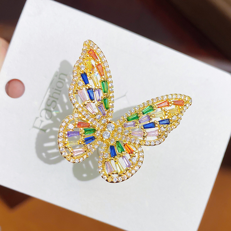 Copper butterfly ring with zirconia stones, adjustable size