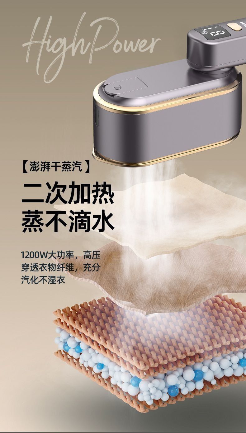 Portable steam garment steamer with digital display, handheld mini
