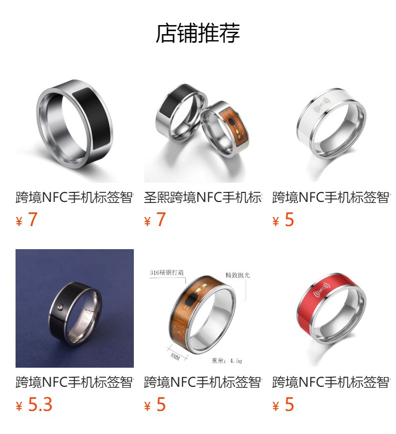 NFC smart ring, stainless steel, black