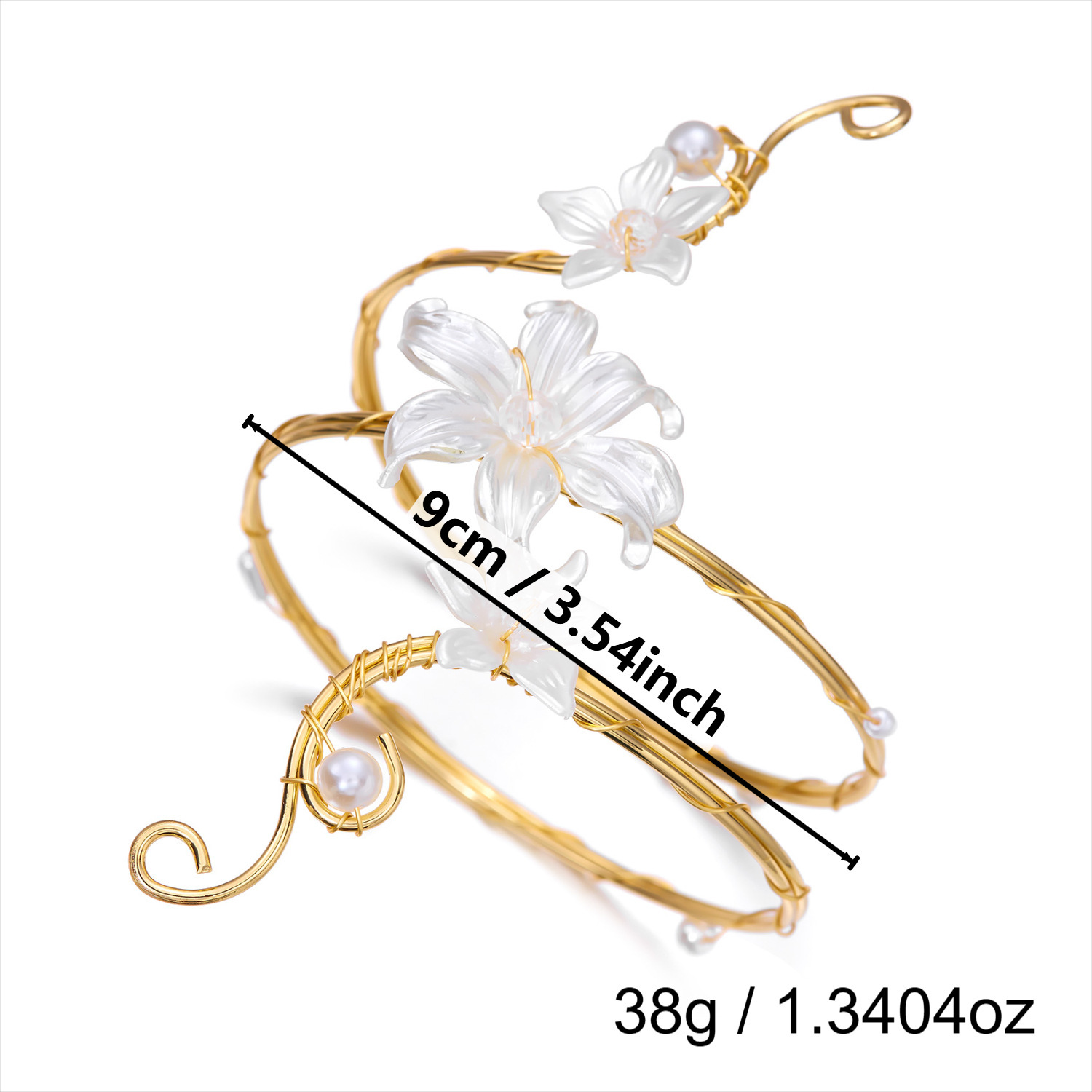 Flower-patterned open bracelet with geometric design for women