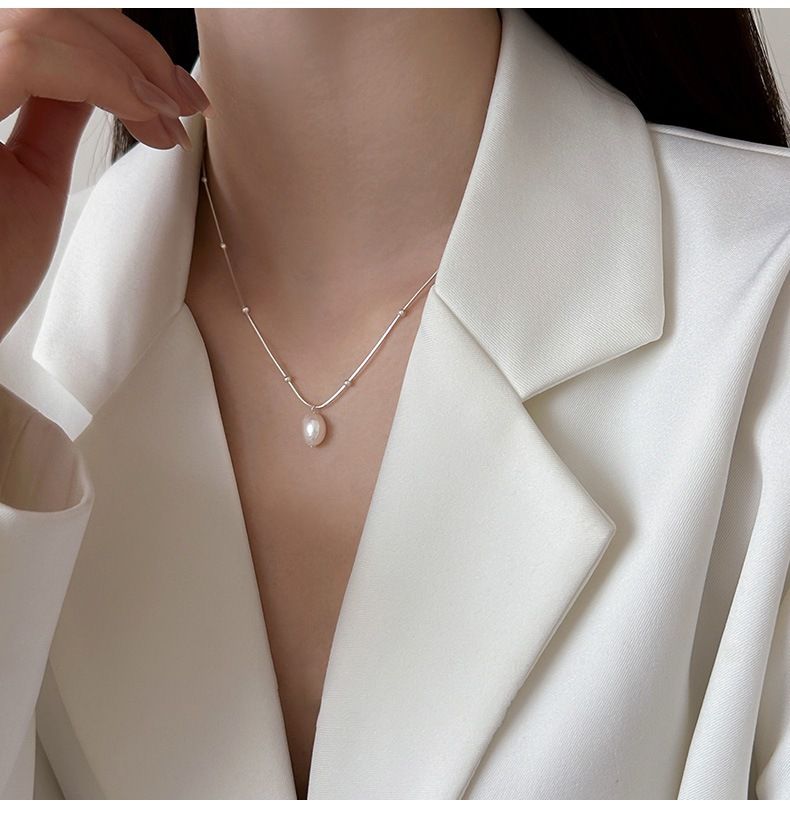 Freshwater pearl necklace, titanium steel, non-fading